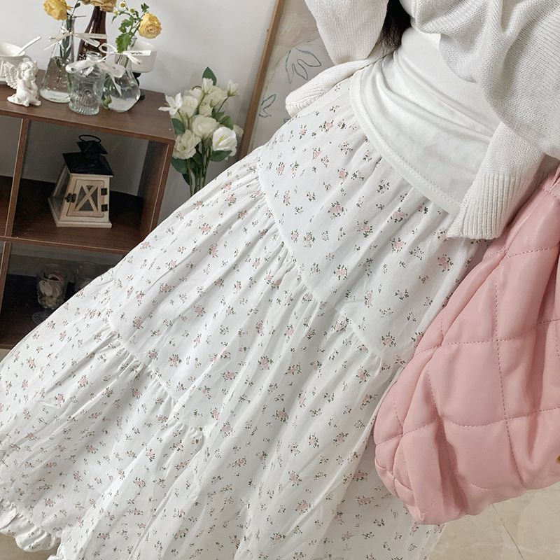 Pphmm 90s fashion Young-Looking Wooden Ear Small Fresh Floral Skirt Women's Japanese Soft Girl Niche Super Sweet Stitching Cake Dress