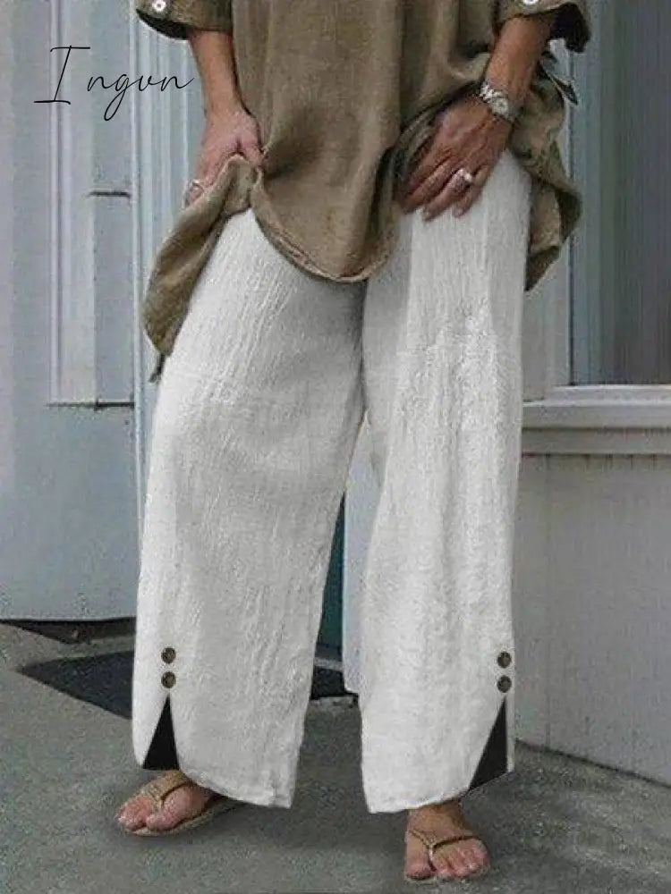 Ingvn - Linen Casual Solid Pants