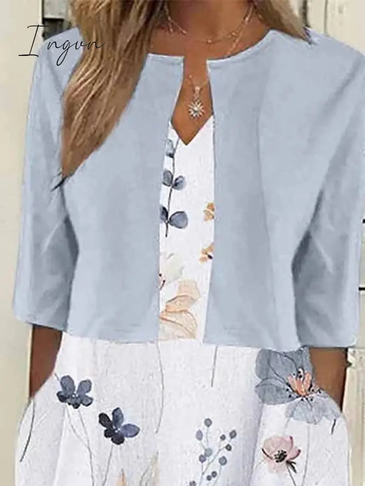 Ingvn - Women's Two Piece Dress Set Casual Dress Print Dress Outdoor Daily Fashion Elegant Pocket Print Midi Dress V Neck Half Sleeve Floral Regular Fit Pink Blue Purple Summer Spring S M L XL XXL