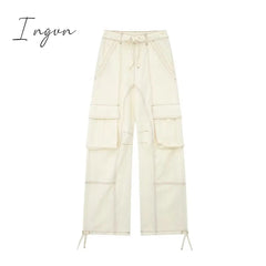 Ingvn - 2023 Cargo Pants for Women Beige Wide Leg Pants Women Summer High Waist Woman Trousers Holiday Casual Baggy Pants Woman