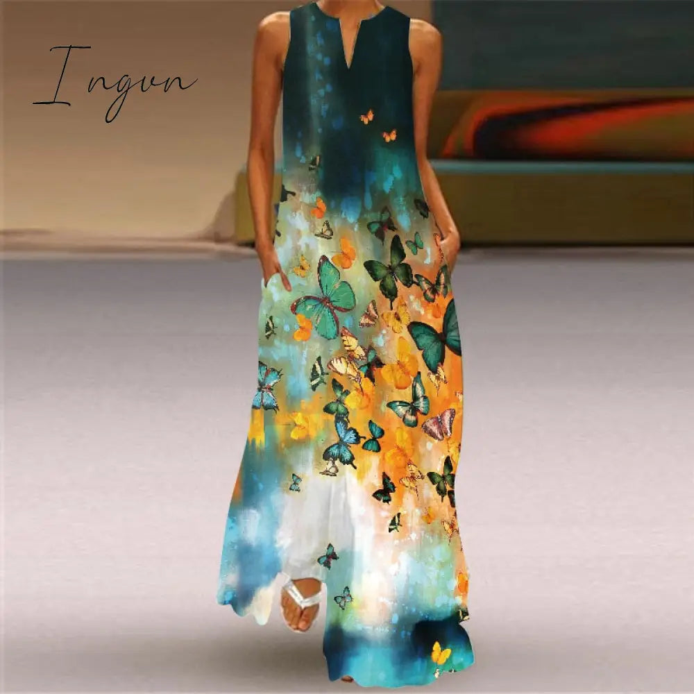 Ingvn - Summer Long Dress Elegant Robe Dress Party Sleeveless Dresses Women Casual Sundress Vintage Maxi Dresses For Women