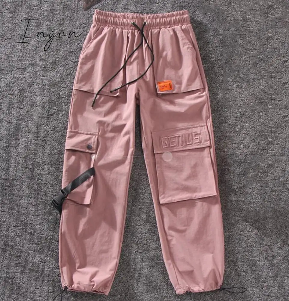 Ingvn - Women Fashion Spring  Autumn Streetwear embroidery Cargo Pants Women Harajuku BF Loose Big Pocket Hearm Pants High Waist Loose Female Trousers
