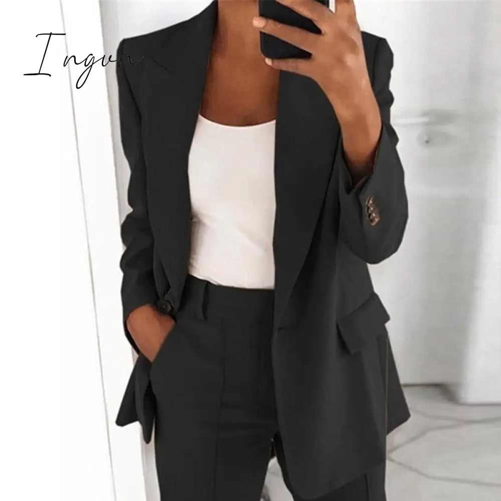 Ingvn - New Arrival Autumn Women's Jacket Warm Fashion Overcoat Office Coat Casual Outwear Elegance Coat Jacket Pink Ladies Suit