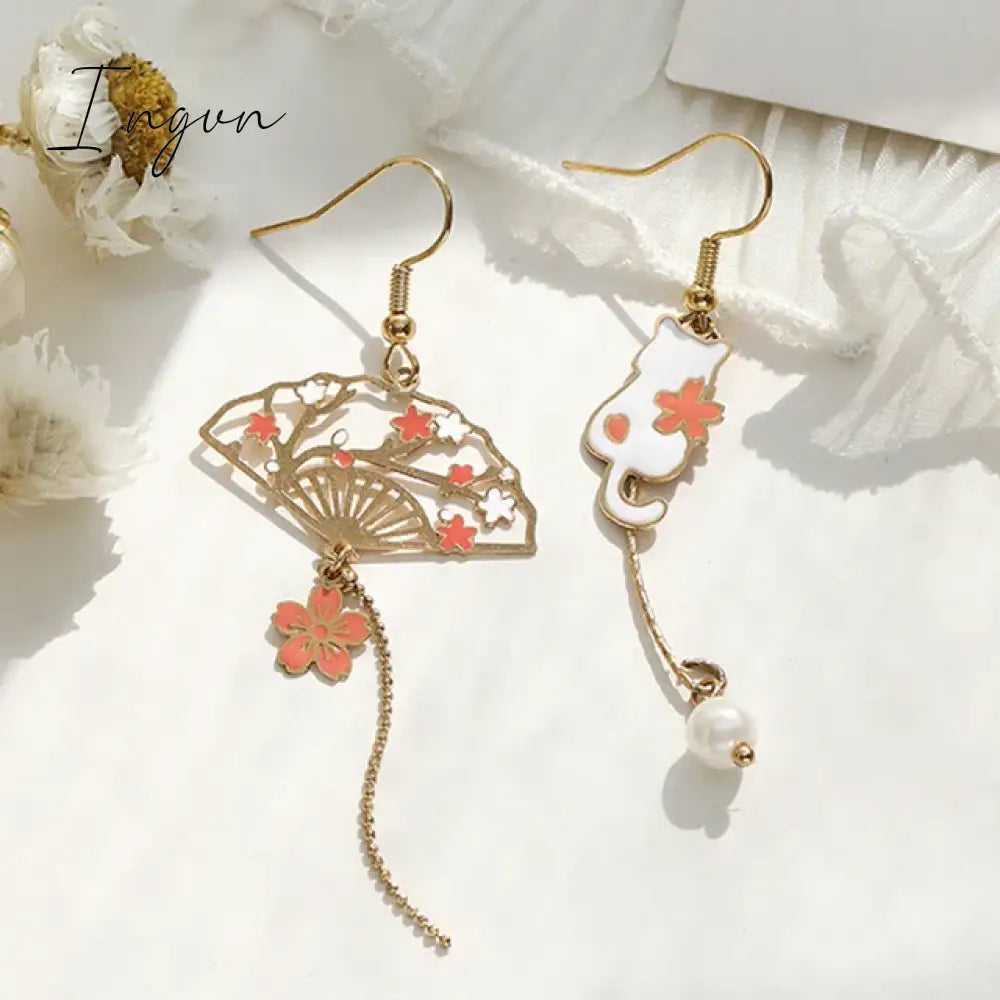Korean Style Flower Cute Animal Dangle Earrings For Women Moon Stars Kitten Rabbit Balloon Asymmetric Earring Party Jewelry Gift