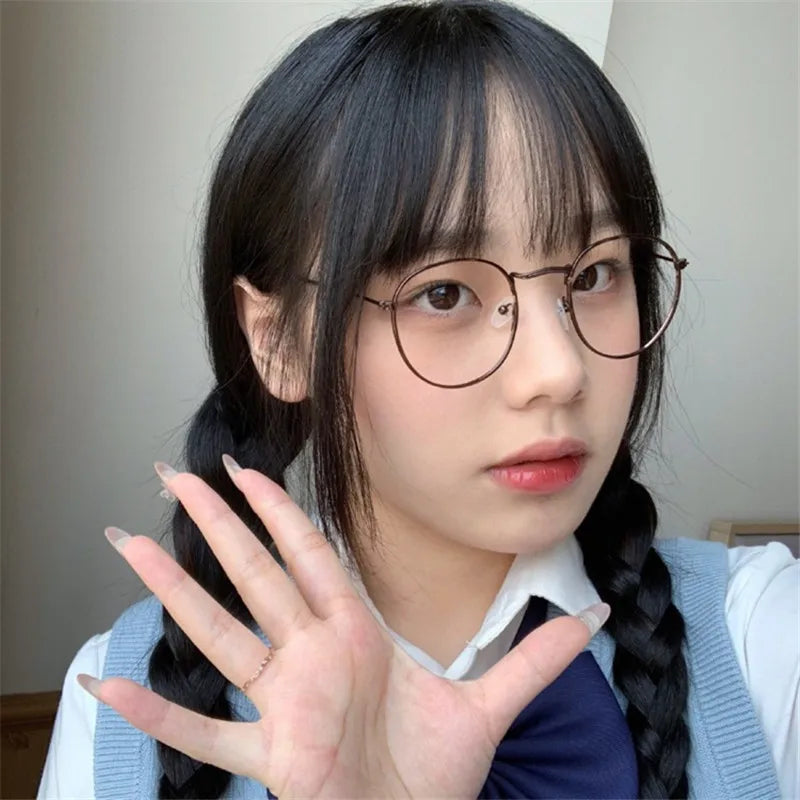 INGVN  Korea Trend Round Glasses Frame Women No Makeup Star Style Glasses Men Contrasting Cute Decorative Glasses