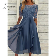 Ingvn - Women‘s Cocktail Party Dress Lace Dress Midi Dress Green Blue Purple Half Sleeve Floral Embroidery Lace Summer Spring Crew Neck Elegant Classic Wedding Guest 2023 S M L XL XXL 3XL