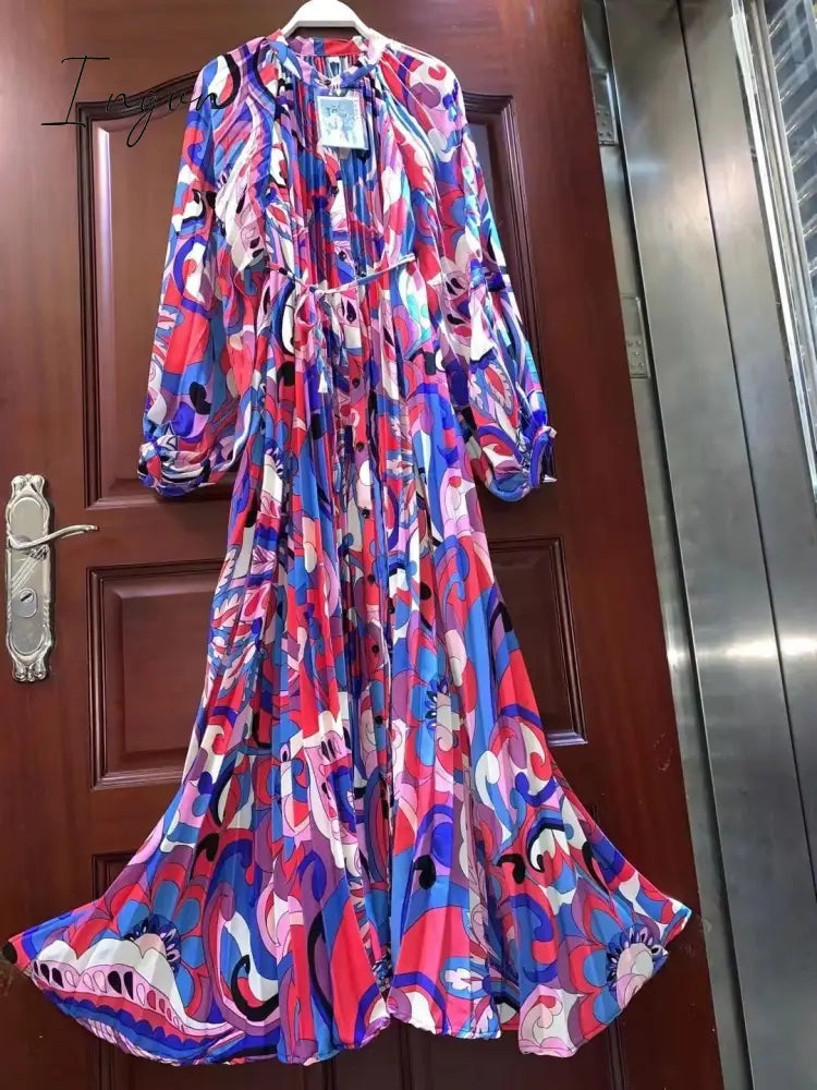 Ingvn - Retro spring and autumn new retro temperament breasted bow halter dress women's long-sleeved irregular knee-length dress