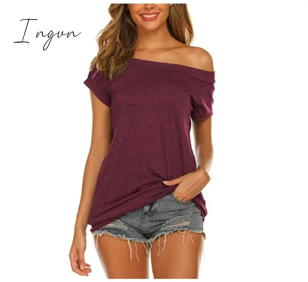 Ingvn - Stylish Off Shoulder Solid Color Long Sleeve Tops