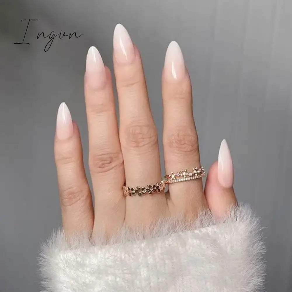24Pcs False Nails With Glue Almond Pink Butterfly Design Detachable Rhinestones Acrylic Fake Nails long stiletto Press On Nails