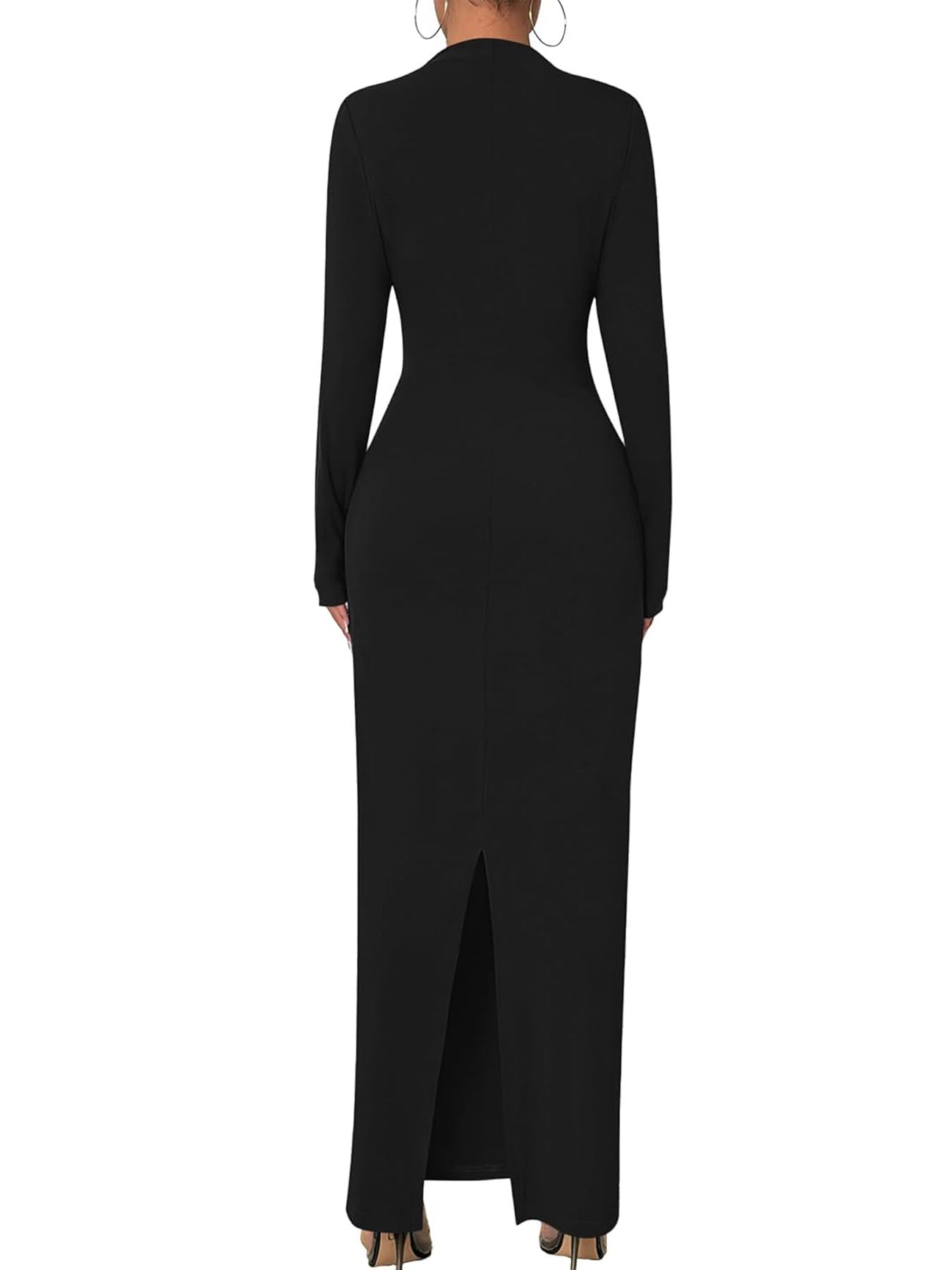S-2XL Fashion Autumn Women's Slim Fit Long Dress, Long Sleeved Slit Pleated Dress, Elegant Party Wedding Dress