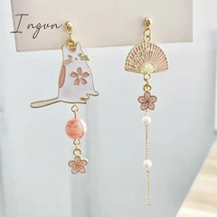 Korean Style Flower Cute Animal Dangle Earrings For Women Moon Stars Kitten Rabbit Balloon Asymmetric Earring Party Jewelry Gift