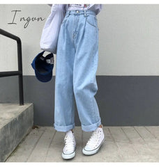 Ingvn - Jeans Women Solid Vintage High Waist Wide Leg Denim Trousers Simple Students All-match Loose Fashion Harajuku Womens Chic Casual