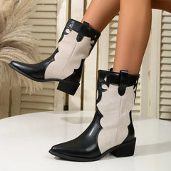 Ingvn  Vintage Women Western Cowgirl Boots Boots Fashion Slip On Short Booties Ladies Square Heels Largas Booties