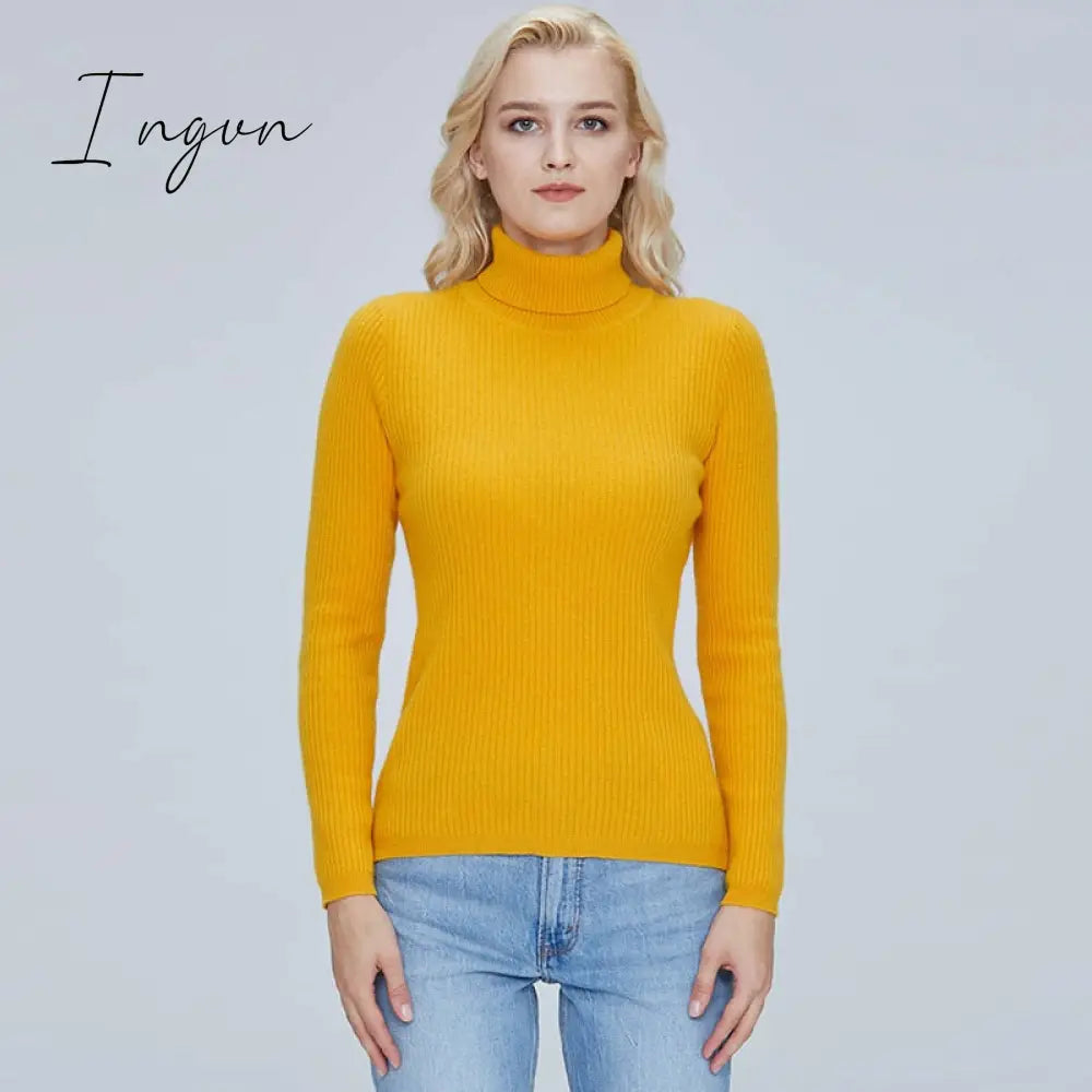 Ingvn - 100% Merino Wool Turtleneck Women Sweater Autumn Winter Warm Soft Jumper Women Knitted Pullover Femme Cashmere Sweater Knit