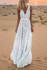 Ingvn -  V Neck Dot Printed Floor Length Dress(3 Colors)