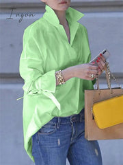 Ingvn - Casual Long Sleeve lapal Plain Blouse