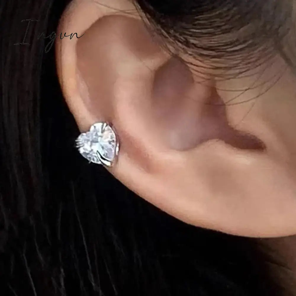 Korean Fashion Love Heart Crystal Zircon Fake Piercing Ear Cuff for Women Aesthetic Jewelry New Wedding Party Accessories