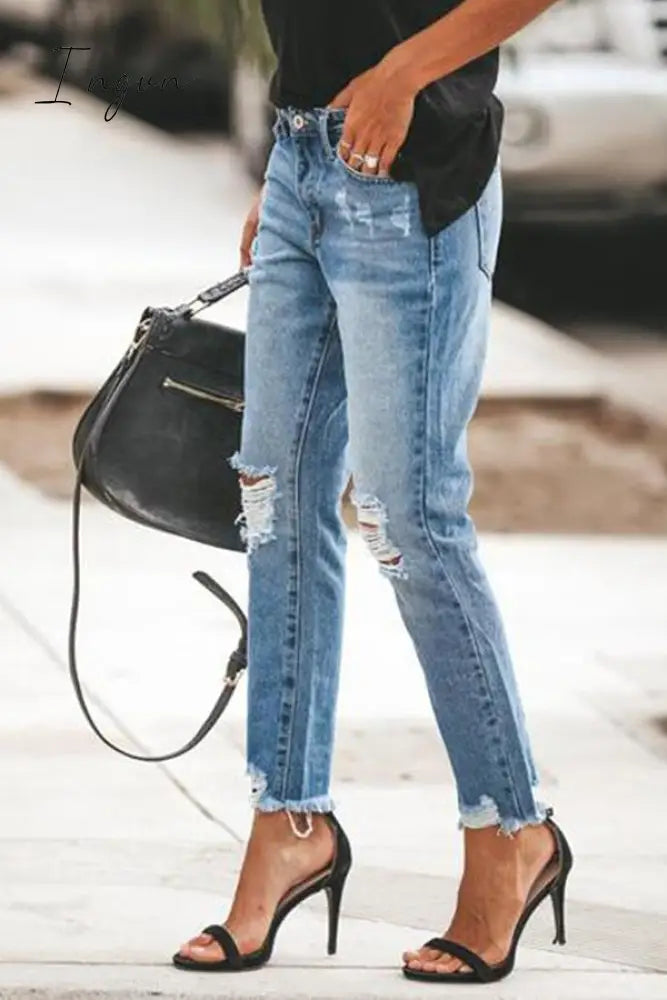 Ingvn -  Ripped Slim Fit Washed Jeans