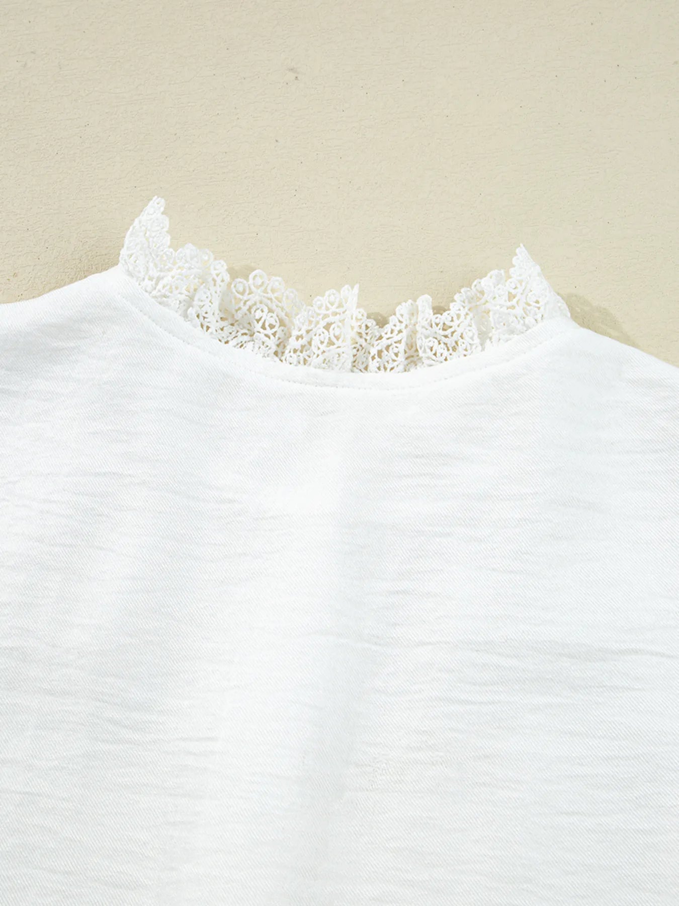 Lace Patchwork Buttoned Stand Neck Loose Shirt