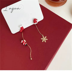 Moving Santa Claus Tassel Dangle Earrings For Women Christmas Tree Snowflake Asymmetric Long Chain Earring New Year Jewelry Gift