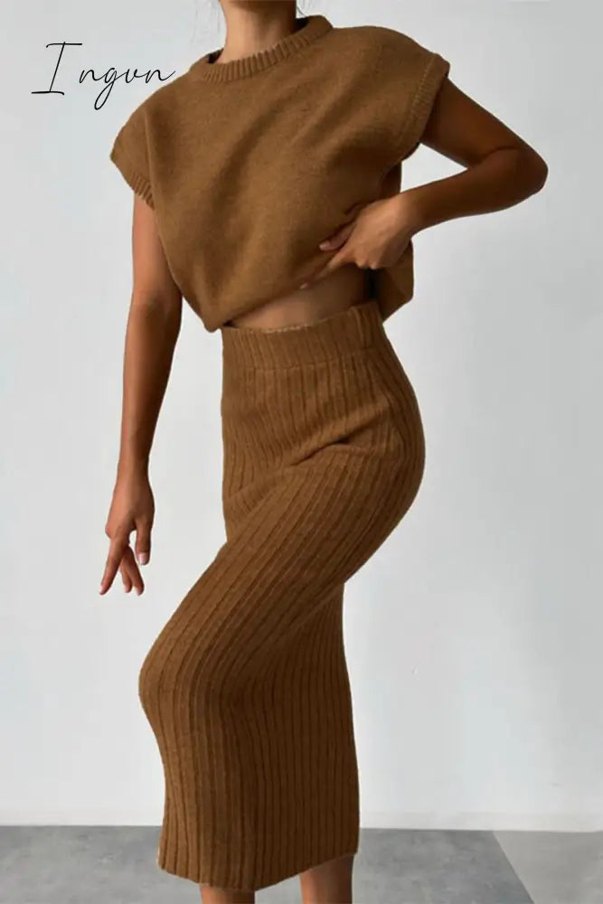 Ingvn - Elegant Solid Patchwork Half A Turtleneck Sleeveless Two Pieces