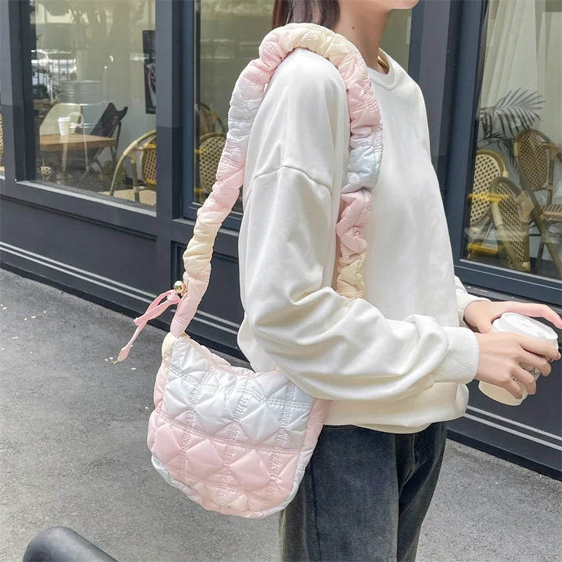 Ingvn  Sweet Color Large Capacity Women's Shoulder Bag Fashion Rhombus Pleated Design Ladies Messenger Bags Simple Novel Female Handbag