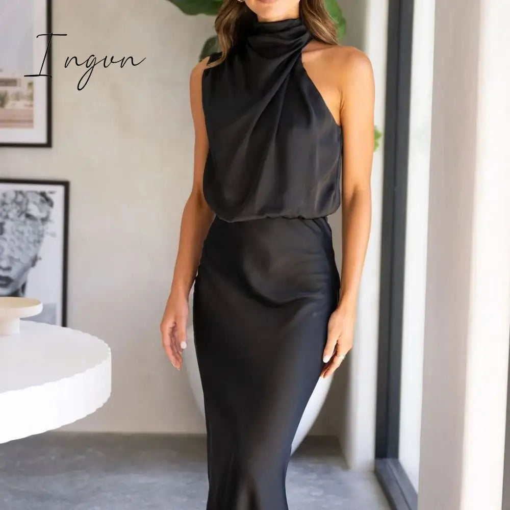 Ingvn - Women Long Dress 2023 Fashion Solid Summer Sleeveless Long dresses for female Elegent lady Party Evening Slim Dresses