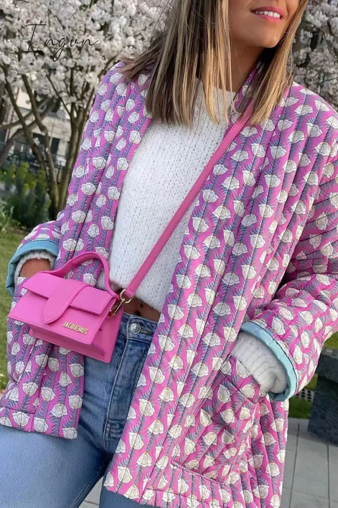 Ingvn - Elegant Geometric Patchwork Pocket Cardigan Collar Outerwear