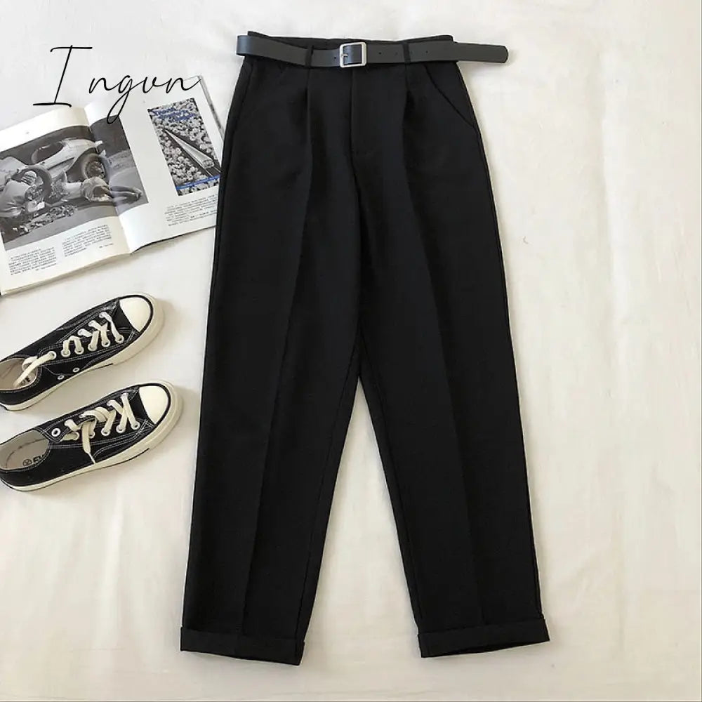 Ingvn - Spring Womens Fashion Office Lady Work Leisure Suit Pants Korean Solid Spring Autumn Casual High Waist Ankle Length Harem Pants