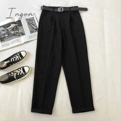 Ingvn - Spring Womens Fashion Office Lady Work Leisure Suit Pants Korean Solid Spring Autumn Casual High Waist Ankle Length Harem Pants