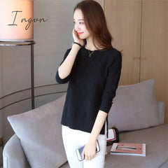 Ingvn - Sweater Women Fall Winter Knitted Sweater Cropped Sweater Korean Fashion 2023 Pullover Sweaters Plaid Clothes Solid Loose Tops