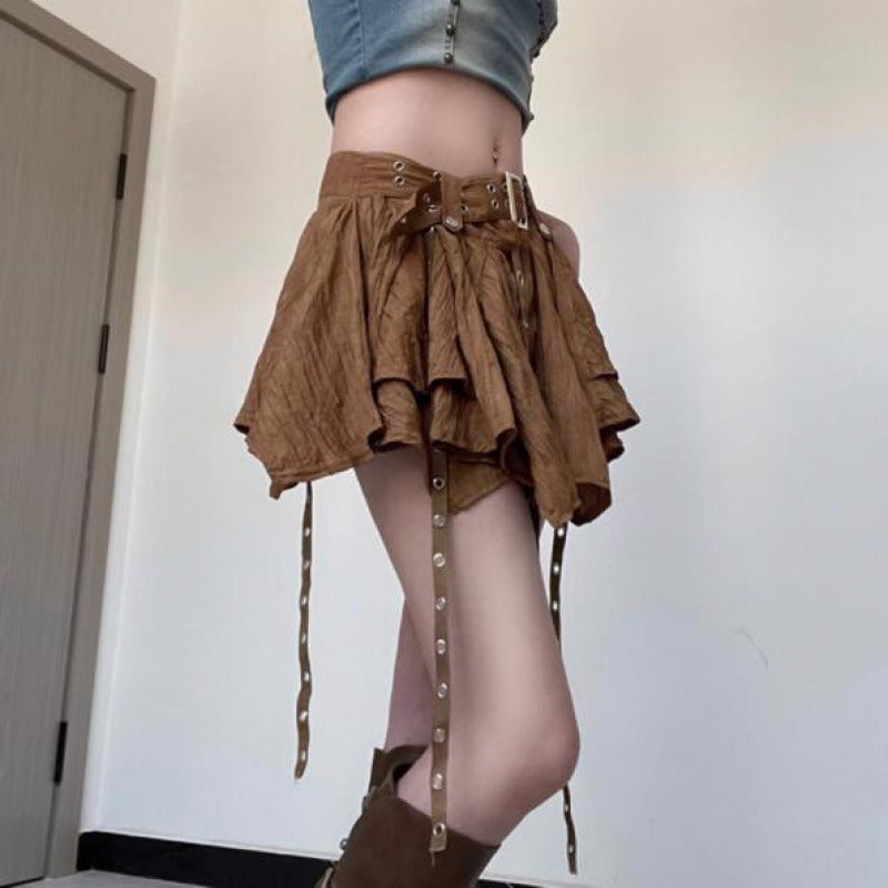 Korean style new retro ballet style irregular design hem ribbon skirt high waist slimming skirt for women Summer