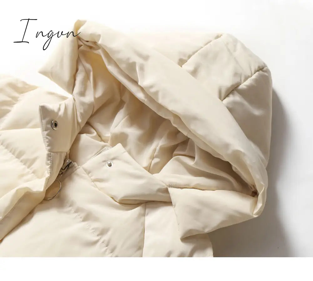 Ingvn - winter women's hooded zipper loose down jacket women's solid color short wild Korean version of the new