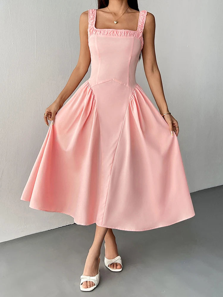 Pink Sweet Women Dresses New Streetwear Fashion Club Party Casual Slim Dress Clothing Solid Sexy Lady Backless Dresses Clothing