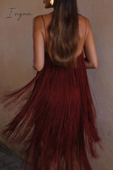 Ingvn - Sexy Vintage Solid Tassel Square Collar Sling Dress Dresses