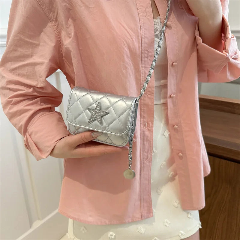 Ingvn  Fashion Star Women's Small Square Shoulder Bag Sewing Thread Female Crossbody Bags Simple Chain Ladies Retro Tote Purse Handbags