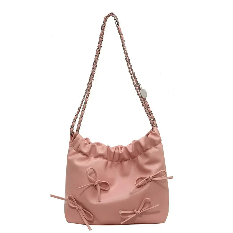 Ingvn  New Cute Small Bow Tie Design Crossbody Bags for Women Y2K Style Silver Handbags Leather Crossbody Bag Party Purses