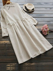 Ingvn - Autumn Embroidery Long Shirt Dress Vintage Women Casual Cotton Vestidos Women Long Sleeve Sundress Kaftan