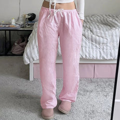 Drawstring Low Rise Pink Casual Pants y2k Basic See Through Pants y2k Aesthetic Straight Trousers for Women Korean Style