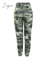 Ingvn - Women Fashion Spring Summer Women Camouflage Print Drawstring Pocket Design Cargo Pants Casual Long Trouser Loungewear Daily Wear Clothes
