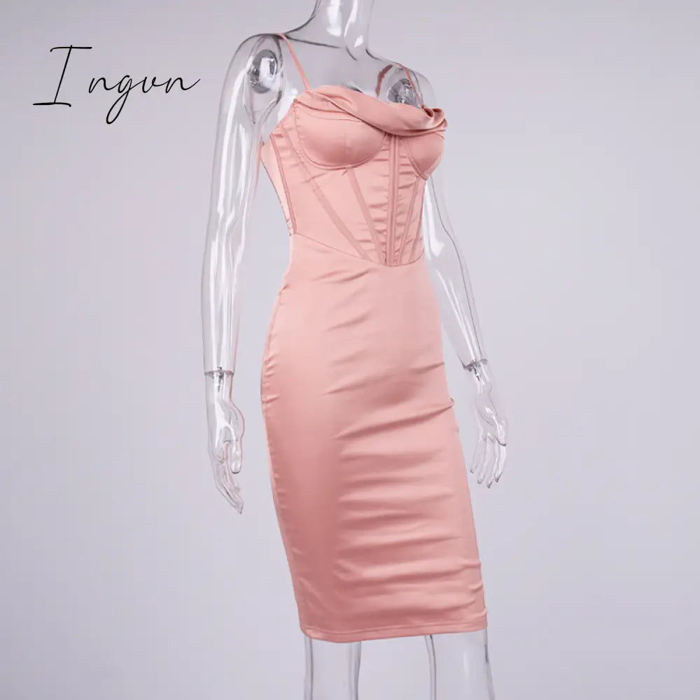 Ingvn - trends high quality Giyu Night Clubwear Party Satin White Dresses Women Summer Sexy Bodycon Midi Vestidos Spaghetti Strap Backless Corset Dress