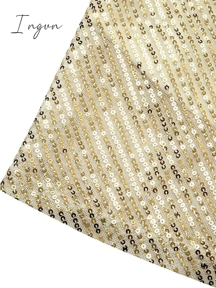 Ingvn - Women‘s Party Dress Sequin Dress Holiday Dress Shift Dress Short Mini Dress White Black Gold Long Sleeve Pure Color Sequins Fall Spring One Shoulder Stylish Hot Party Loose 2023 S M L XL
