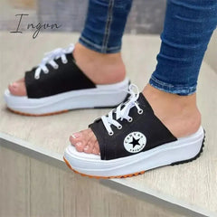 Ingvn - Casual Daily Peep Toe Canvas Lace-Up Sandals