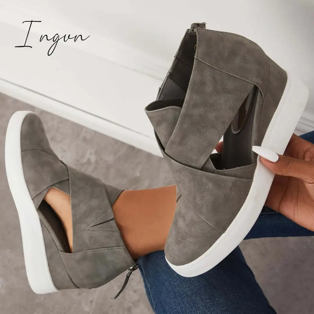 Ingvn - Casual Wedge Sneakers Platform Crisscross Cut Out Shoes
