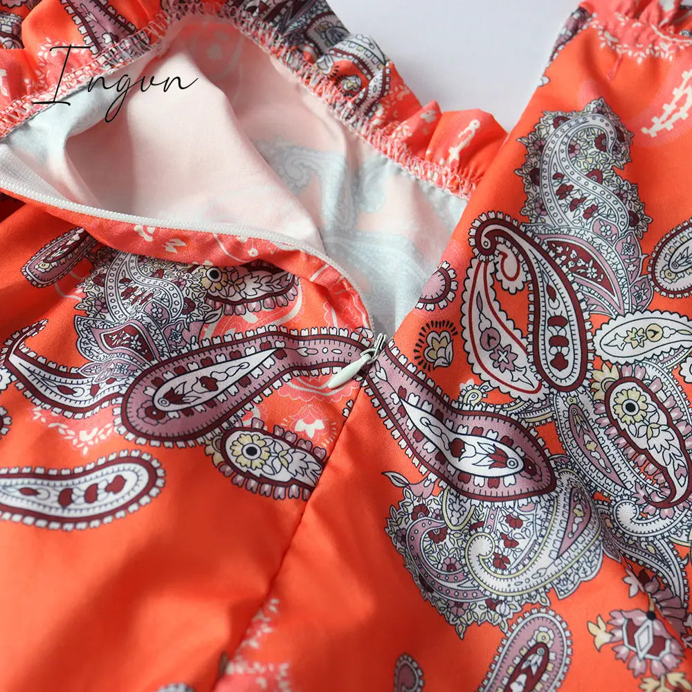 Ingvn - Women Printed Dresses Long Sleeves Bowtie Cake Dress Female Ruffles Pleated Africn Fashion Lovely Date Sweet Vestidos Plus Size