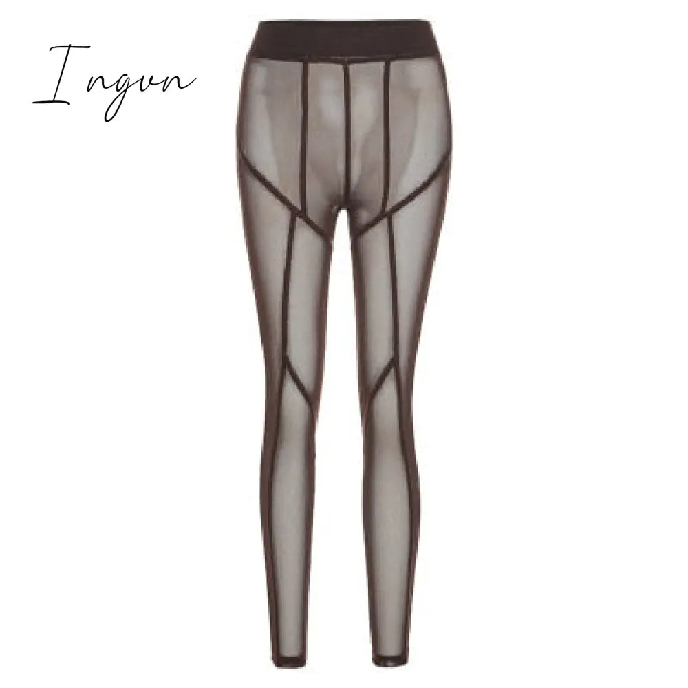 Ingvn - New Sexy See-through Black High Waist Long Trousers Casual Sweatpants Women Autumn Elastic Pencil Pants Mesh Leggings