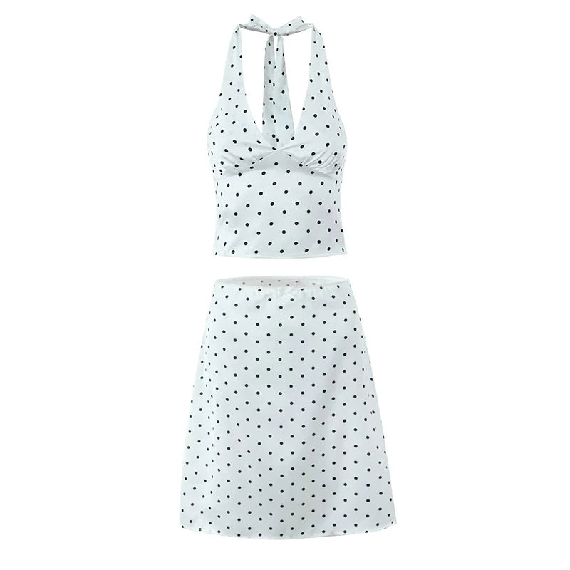Women Vintage Polka Dot Halter Top Sexy Backless Fit Slim Holiday Summer Crop Top