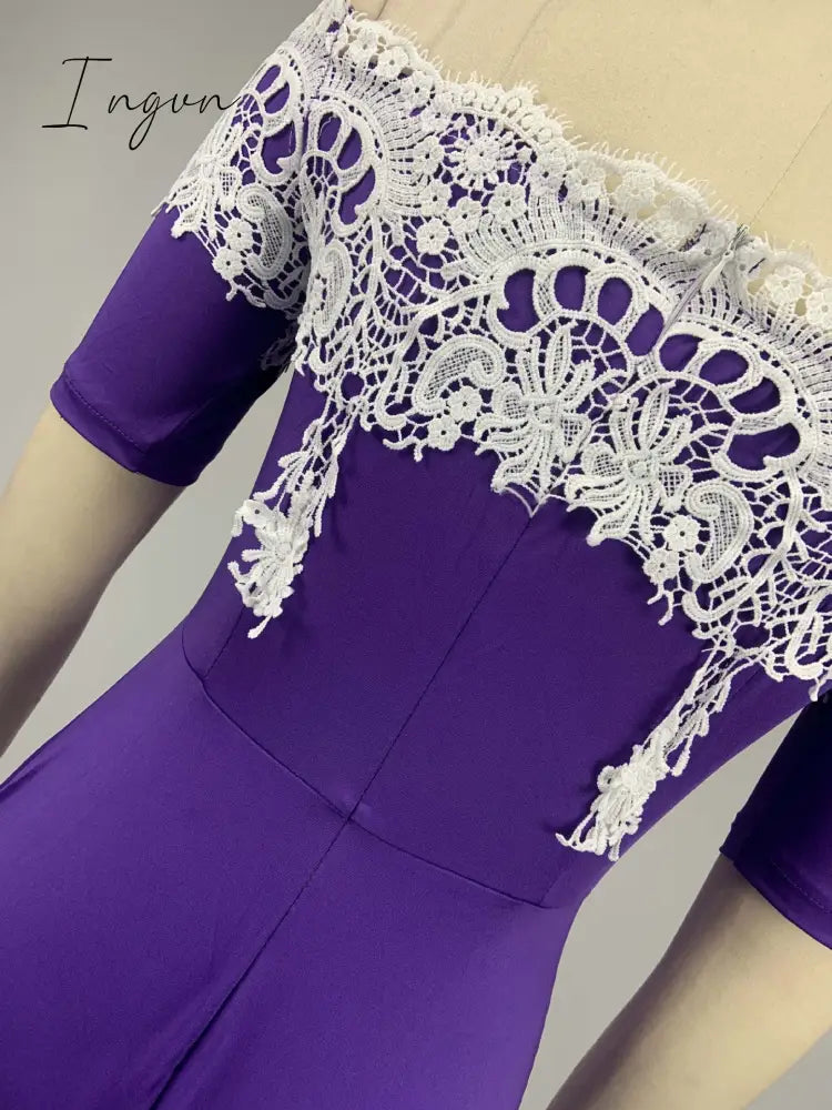 Ingvn - Plus size 5xl one-shoulder lace lace irregular dress female slim backless dress sexy elegant Ol party dress casual summer dress