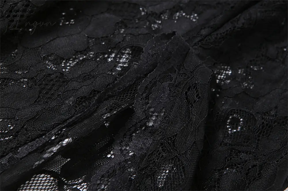 Ingvn - Hot Sale Boho Korean New Mature Woman Sexy Square Collar Lace Mesh Transparent High Waist Split Goddess Full Sleeve Long Dress Dresses 8P