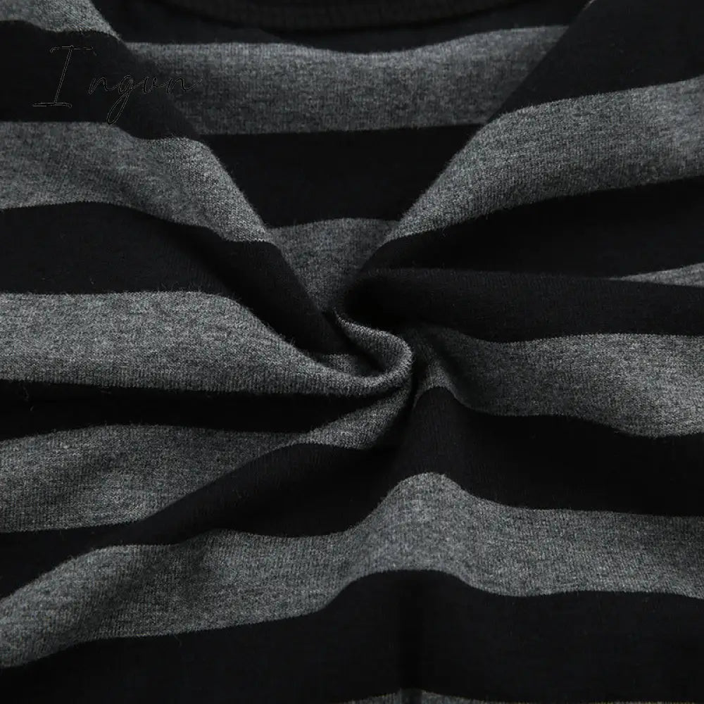 Ingvn - Y2K Striped Crop Top Button Knitted Full Sleeve T Shirt V Neck Vintage Grunge Tee Autumn Winter Women Harajuku Outfits